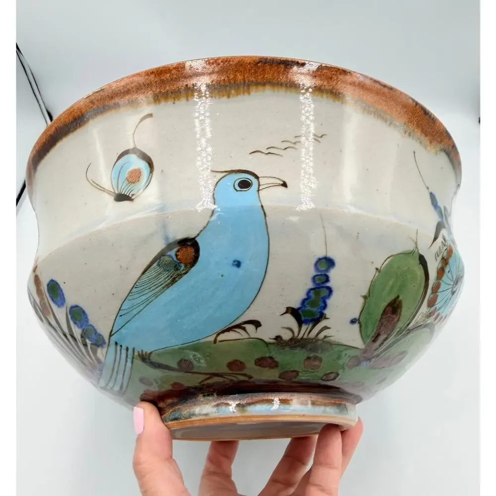 Folk-Art Ken Edwards Palomar Tonala Pottery Hand Painted Punch Bowl w/Ladle